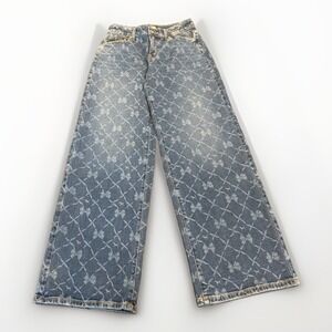 Loveshackfancy x PINK Wide Leg Blue Jeans Bows Pattern Size 2- Victoria Secret